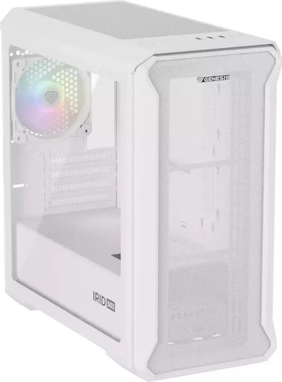 Genesis Irid 503 Gaming Mikro-Turm Computergehäuse mit Seitenfenster Weiß