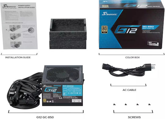 Seasonic G12 GC 850W Black Computer Power Supply Full Wired 80 Plus Gold