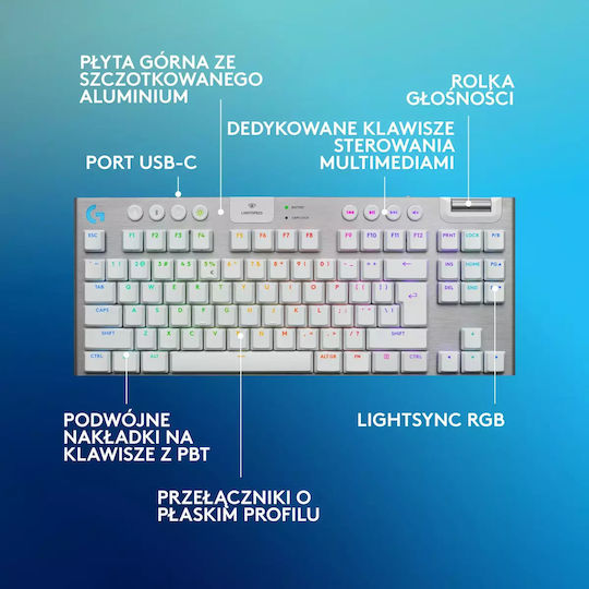 Logitech G915 X Lightspeed Drahtlos Gaming Mechanische Tastatur Tenkeyless mit RGB-Beleuchtung (Englisch US) Weiß