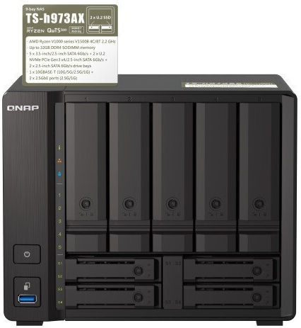 QNap TS-H973AX-8G NAS Turm mit 9 Steckplätzen für HDD/SSD und 2 Ethernet-Anschlüsse
