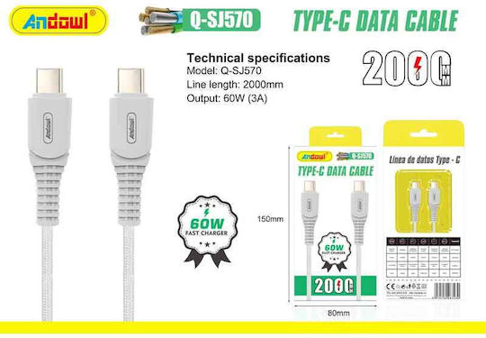 Andowl Qsj570 USB 2.0 Cable USB-C male - USB-C 60W 2m Q-SJ570