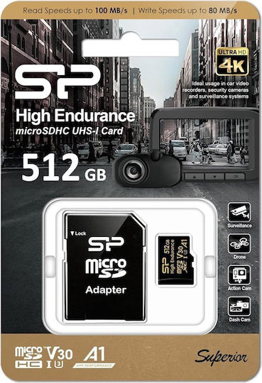Silicon Power V30 microSDXC 512GB U3 V30 UHS-I 100MB/s mit Adapter