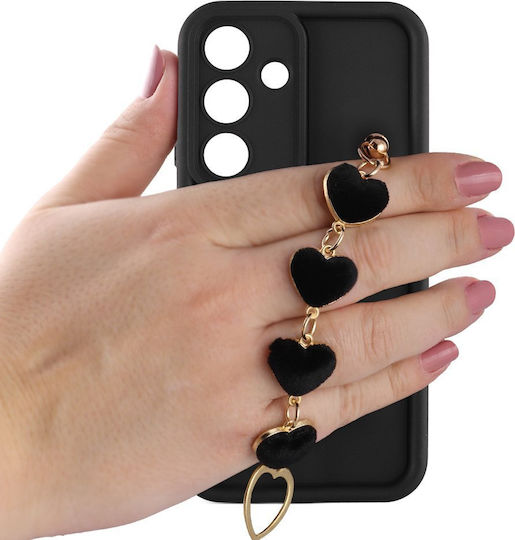 Volte-Tel Hearts Strap Back Cover Σιλικόνης με Λουράκι Μαύρο (Galaxy S25)