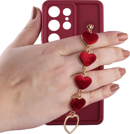 Volte-Tel Hearts Strap Back Cover Σιλικόνης με Λουράκι Μπορντό (Galaxy S25 Ultra)