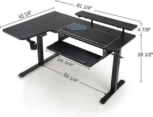 Birou De Jocuri Din Lemn Negru Cu Picioare Metalice Și Înălțime Reglabilă 155x110x74cm