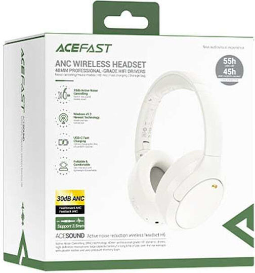 Acefast Wireless / Wired Over Ear Headphones with 55 hours of Operation and Quick Charge White