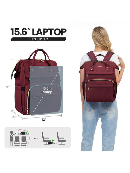 Lovevook Αδιάβροχη Τσάντα Πλάτης για Laptop 15.6" με Θύρα USB σε Μπορντό χρώμα WB1469
