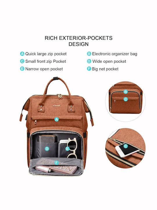 Lovevook Τσάντα Πλάτης για Laptop 15.6" με Θύρα USB σε Καφέ χρώμα WB1469