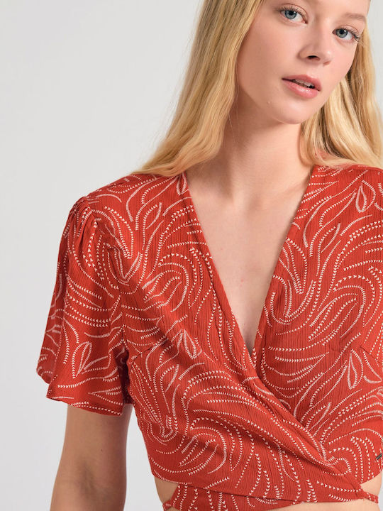 Women's Crop Top with V Neckline Spice Brown Red