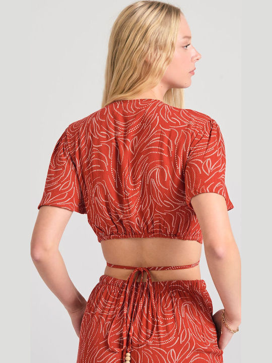 Women's Crop Top with V Neckline Spice Brown Red