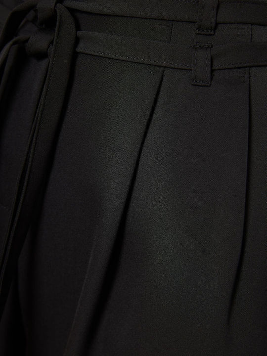 Damen Hoch tailliert Stoff Hose mit Gummizug Schwarz