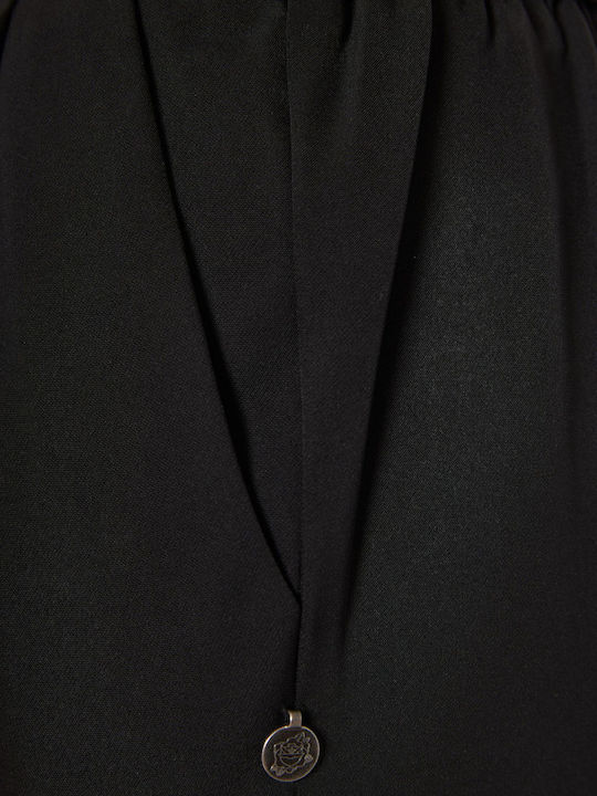 Damen Hoch tailliert Stoff Hose mit Gummizug Schwarz