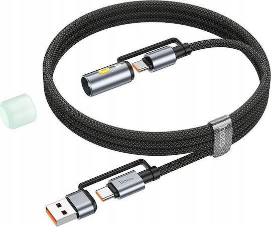Hoco U138 LED / Braided USB 2.0 Cable USB-C male - USB-C / USB-A 60W Μαύρο 1.2m