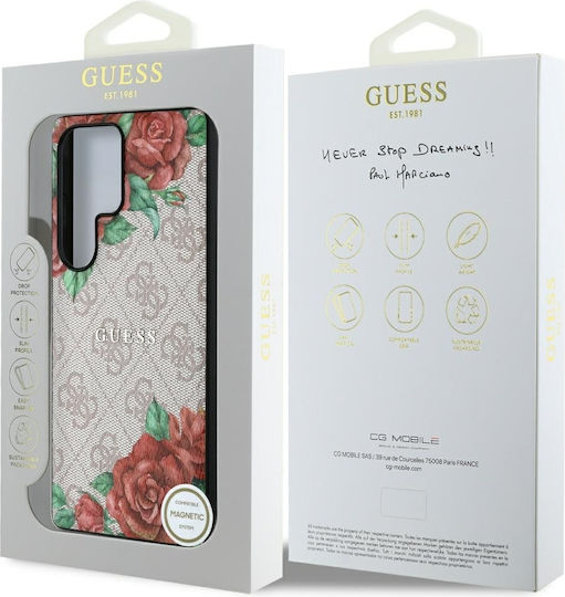 Guess Flowers Umschlag Rückseite Leder Rosa (Galaxy S25 Ultra,Samsung S25 Ultra)