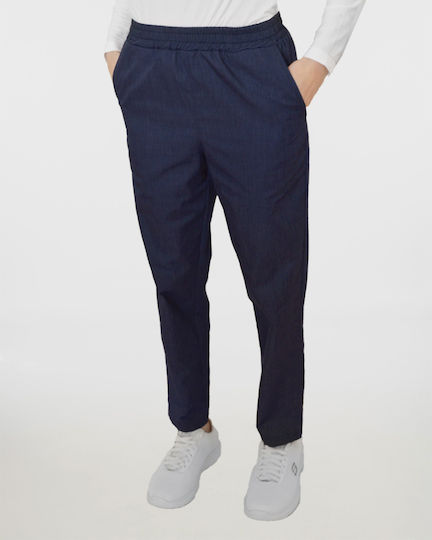 Unisex Ψηλόμεσο Παντελόνι Λάστιχο 2 Τσέπες Kazu-23tru1 Navy Melange-410cd