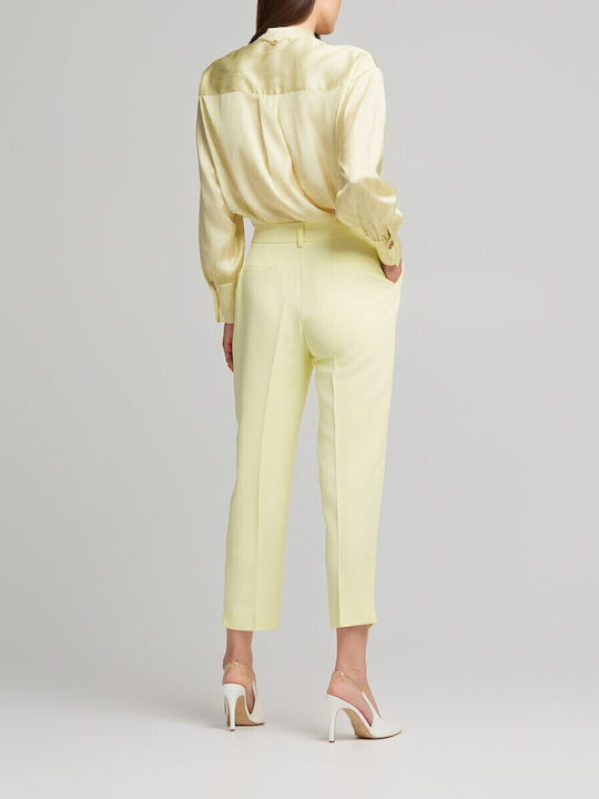Women's Satin Floral Long Sleeve Shirt Yellow