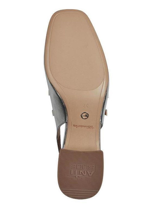 Synthetic Leather Gold Heels with Strap
