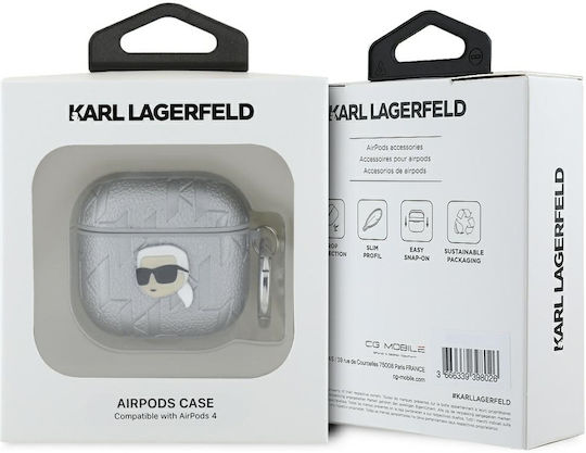 Karl Lagerfeld Karl Head Case Leather / Plastic / Synthetic Leather in Silver color for Apple AirPods 4
