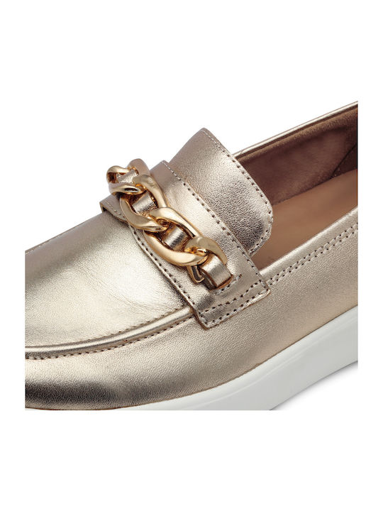 Leather Women's Moccasins in Gold Color