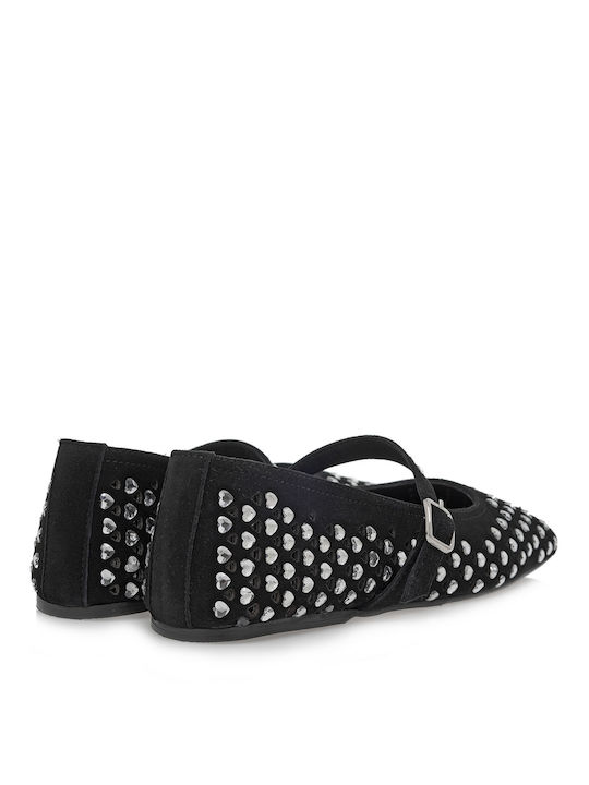 Suede Γυναικείες Μπαλαρίνες σε Μαύρο Χρώμα