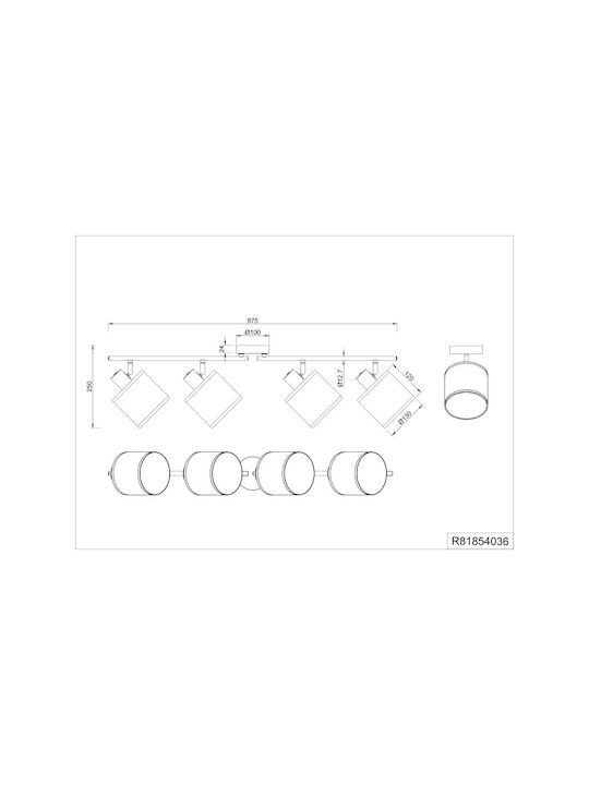 Trio Lighting Σποτ με 4 Φώτα σε Μαύρο Χρώμα