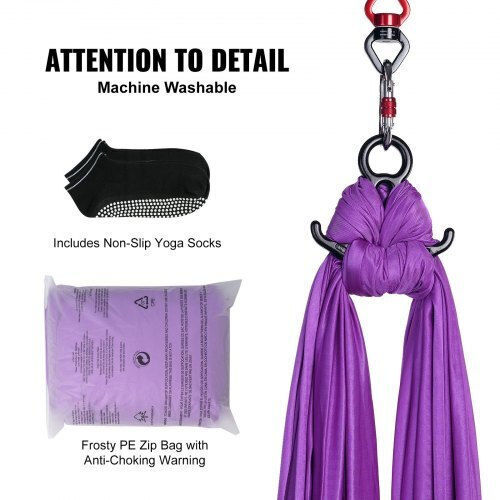 Aerial Yoga Swing 8.7 Yards Aerial Yoga Hammock Nylon Fabric 100% Material Easy Setup Guide Aerial Flight All Fitness Levels Purple