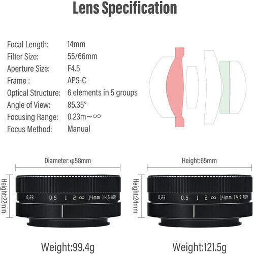 AstrHori Crop Camera Lens 14mm F/4.5 Wide Angle for Sony E Mount Black