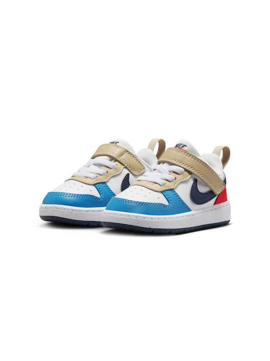 Court Borough Low Kids Sneakers with Hoop & Loop Closure White