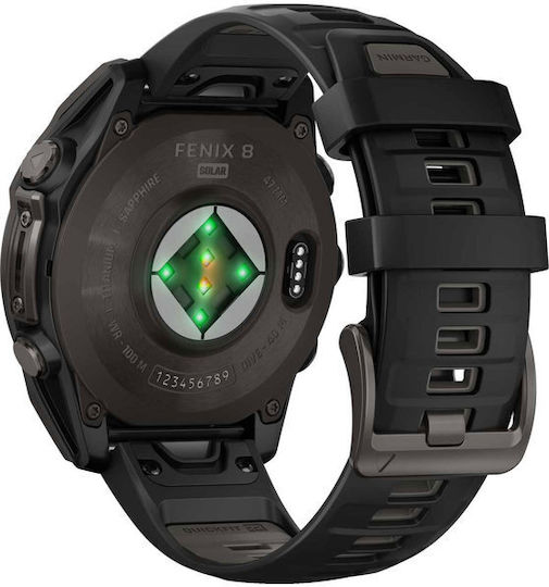 Garmin Fenix 8 Solar Titanium 47mm Waterproof Smartwatch with Heart Rate Monitor (Sapphire, Carbon Grey Dlc Titanium With Black/pebble Grey Silicone Band)