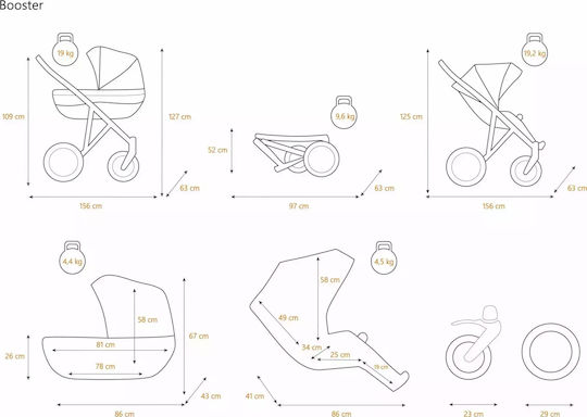 Kunert Booster Adjustable Double Stroller Suitable for Newborn Cream 19.2kg ΒΟ-02-Β-2