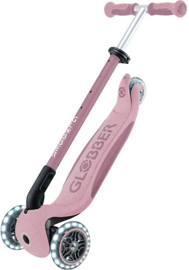 Globber Kids Scooter Foldable Go•Up Deluxe Lights Ecologic 3-Wheel with Seat Pink