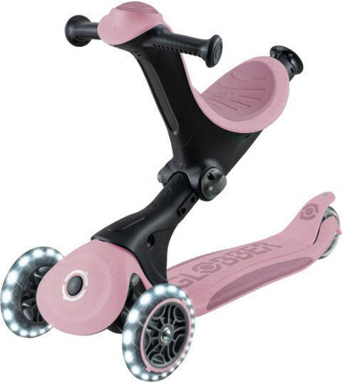 Globber Kids Scooter Foldable Go•Up Deluxe Lights Ecologic 3-Wheel with Seat Pink