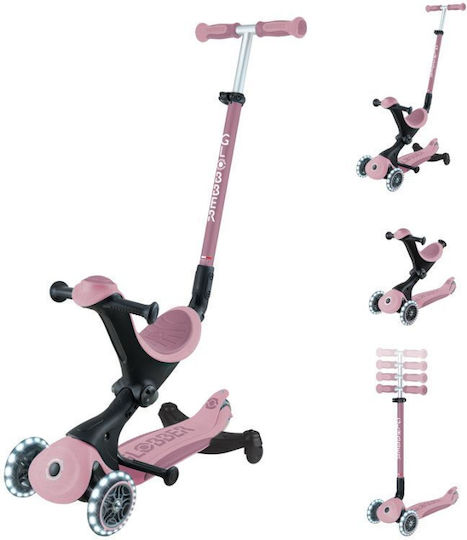 Globber Kids Scooter Foldable Go•Up Deluxe Lights Ecologic 3-Wheel with Seat Pink
