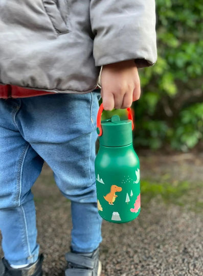 Lund Dino Little Rostfreier Stahl Kinder Trinkflasche Dinosaurier mit Stroh Grüne 400ml