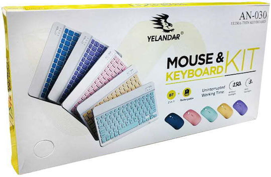 Yelandar AN-030 Ασύρματο Bluetooth Σετ Πληκτρολόγιο & Ποντίκι Αγγλικό US Τιρκουάζ
