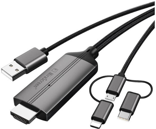 SGL LD36 Braided Cable HDMI male - Lightning male / USB-A male / USB-C male / micro USB Male 2m Μαύρο
