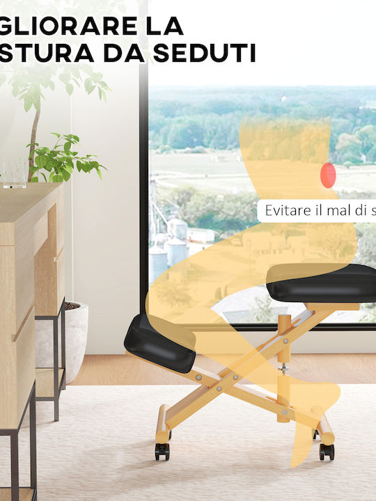Ergonomic Kneeling Chair Adjustable Height Casters Wood 42 X 70 X 42-52 Cm Black 921-790v01bk Homcom