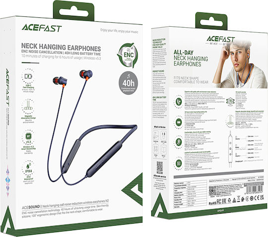 Acefast N2 In-ear Bluetooth Handsfree Ακουστικά με Αντοχή στον Ιδρώτα Μπλε