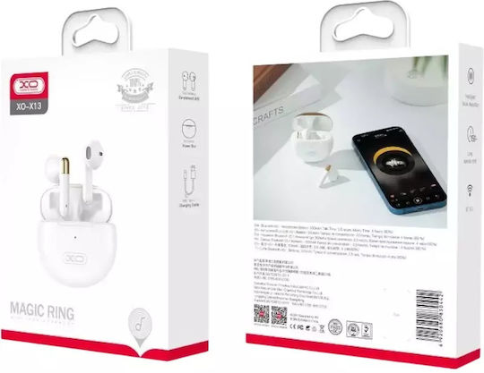 XO X13 Earbud Bluetooth Handsfree Ακουστικά με Θήκη Φόρτισης Λευκά
