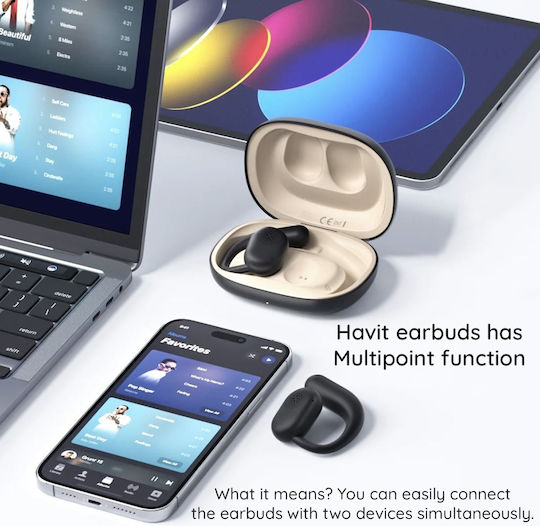 Havit OWSFIT 1 OWS914 Open Ear Bluetooth Handsfree Ακουστικά με Αντοχή στον Ιδρώτα και Θήκη Φόρτισης Μαύρα