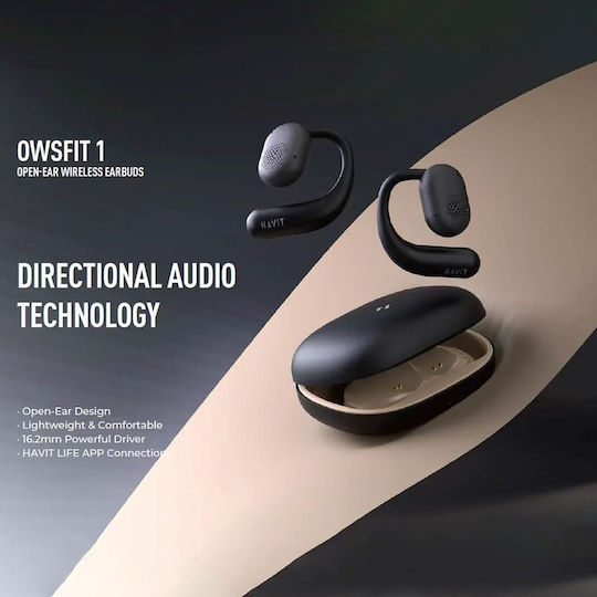Havit OWSFIT 1 OWS914 Open Ear Bluetooth Handsfree Ακουστικά με Αντοχή στον Ιδρώτα και Θήκη Φόρτισης Μαύρα