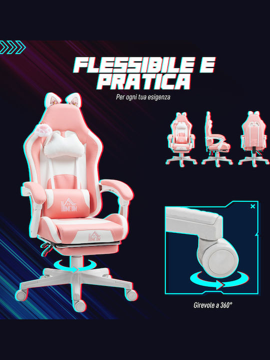 HomCom 921-794V00PK Gaming Stuhl mit verstellbaren Armlehnen und Fußstütze White / Pink