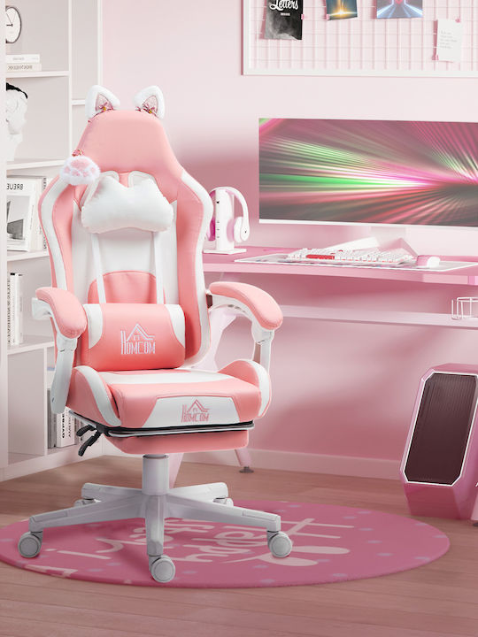 HomCom 921-794V00PK Gaming Stuhl mit verstellbaren Armlehnen und Fußstütze White / Pink