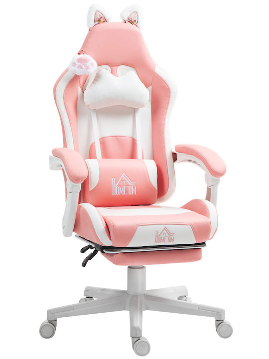 HomCom 921-794V00PK Gaming Stuhl mit verstellbaren Armlehnen und Fußstütze White / Pink
