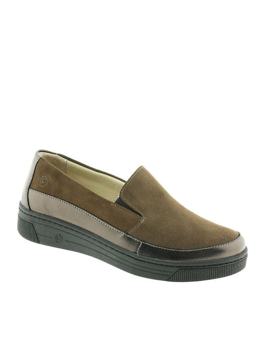 Ανατομικά Γυναικεία Slip-On Δερμάτινα Καφέ
