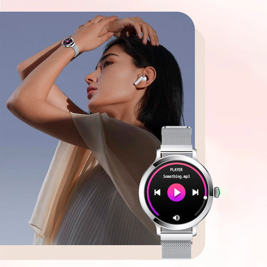 Aoke NX7 Smartwatch με Παλμογράφο (Ροζ - Χρυσή Κάσα / Ροζ - Χρυσό Μεταλλικό Λουρί)