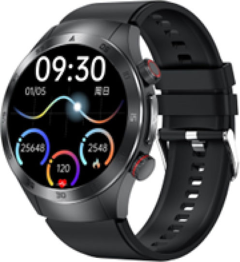 Aoke E800 Smartwatch με Παλμογράφο (Μαύρη Κάσα / Μαύρο Λουρί Σιλικόνης)