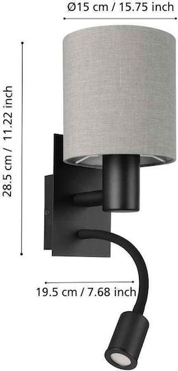 Eglo Pasteri Φωτιστικό Τοίχου με Ντουί E27 Μαύρο 15x19.5x15εκ.