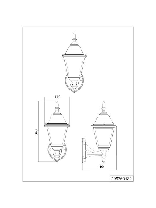 Trio Lighting Φωτιστικό Τοίχου με Ντουί E27 Μαύρο 14x19x14εκ.