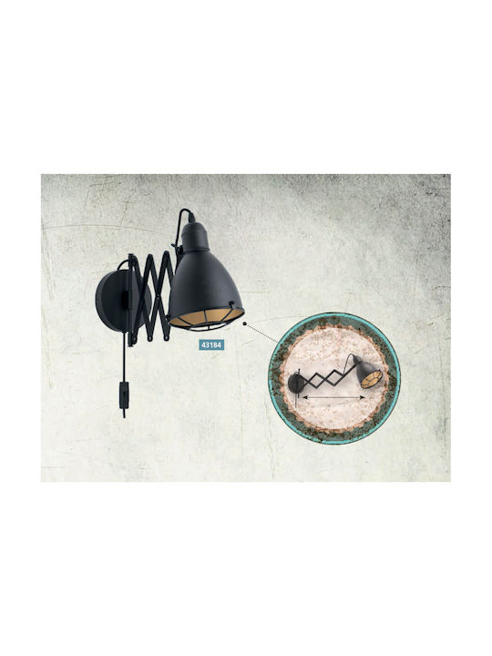 Eglo Treburley Industrial Wall Lamp With Socket E27 Bulb Base And Switch Black 20x20x20cm